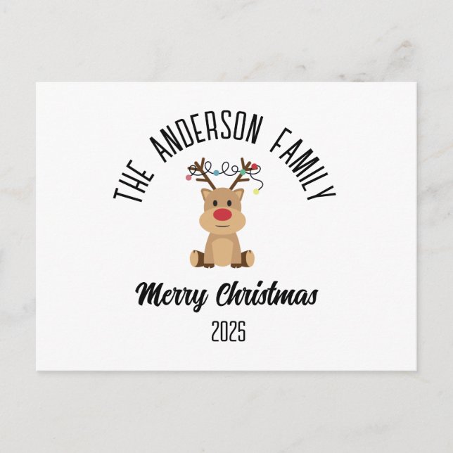 Cartão Postal De Festividades Christmas Reindeer With Lights Personalized Name (Frente)