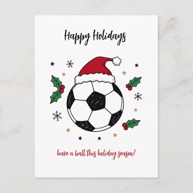 Cartão Postal De Festividades Christmas Soccer Ball Santa Hat Greeting Cards (Frente)