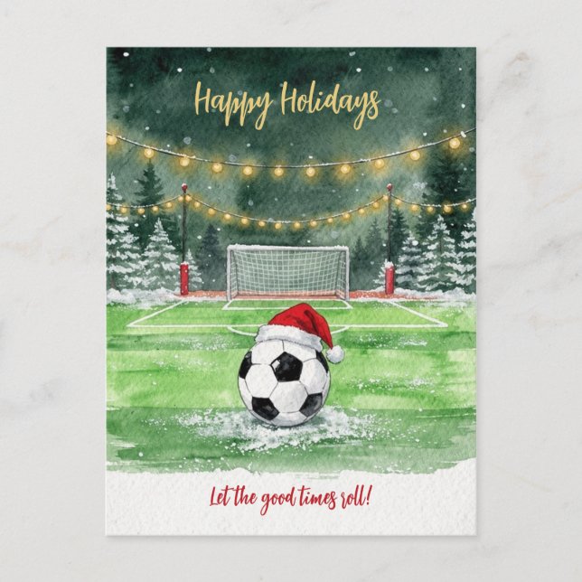 Cartão Postal De Festividades Christmas Soccer Ball Santa Hat Greeting Cards (Frente)