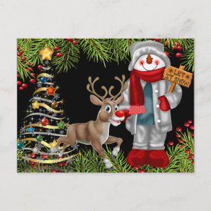Cartão Postal De Festividades christmas torce snowman rendeer cena postal 2