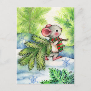 Cartão Postal De Festividades Christmas Tree Mouse Cute Animal Holiday Postcard
