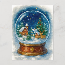 Cartão Postal De Festividades Christmas Village at Night Snow Globe Postcard