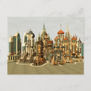 Cartão Postal De Festividades Cidade de Fantasia Futurista Arte de Horizonte de 