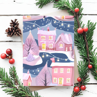 Cartão Postal De Festividades Cidade de Natal Bonito rosa | Watercolor Girly