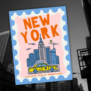 Cartão Postal De Festividades Cidade de Nova York Arte de Viagem Horizonte EUA