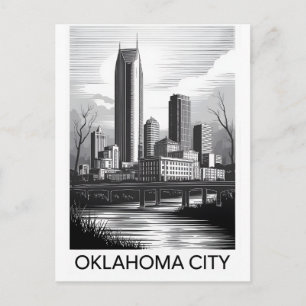 Cartão Postal De Festividades Cidade de Oklahoma Oklahoma Silhueta Urbana Xilogr