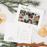 Cartão Postal De Festividades Cinco fotos de feriados felizes de Script Moderno<br><div class="desc">Este moderno roteiro feliz feriado de cinco fotos é perfeito para seu chique minimalista preto e branco. A caligrafia manuscrita branca é delicada e rústica enquanto permanece elegante e elegante. A design reflete um simples dia de inverno todo-branco e evoca memórias de uma vida mais simplista. Você descobrirá que tudo...</div>