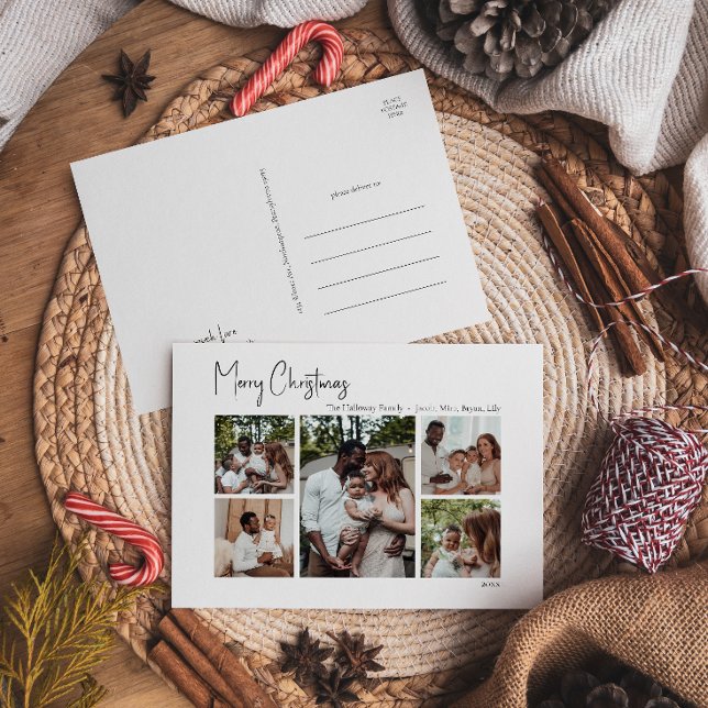 Cartão Postal De Festividades Cinco Fotos do Script de Natal Moderno (Criador carregado)
