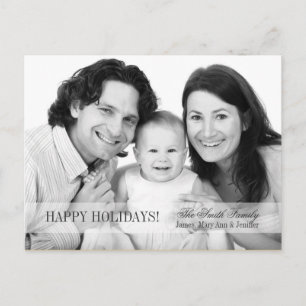 Cartão Postal De Festividades Cinza de fotos da família Elegant Happy Holidays