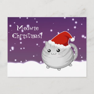 Cartão Postal De Festividades Cinza de natal de Kawaii por gatinho
