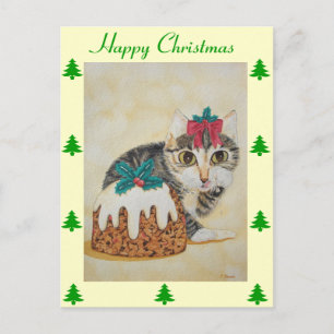 Cartão Postal De Festividades cinzas de gatinhos fofos lendo natal