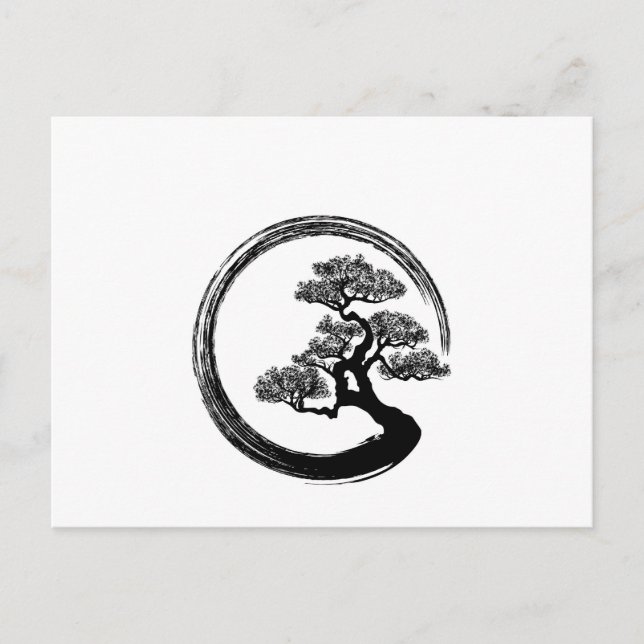 Cartão Postal De Festividades Círculo Enso Zen e Árvore Bonsai (Frente)