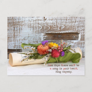 Cartão Postal De Festividades Citação com música e flores