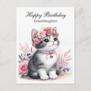Cartão Postal De Festividades Citar Kitten Rosas Rosa Netinha