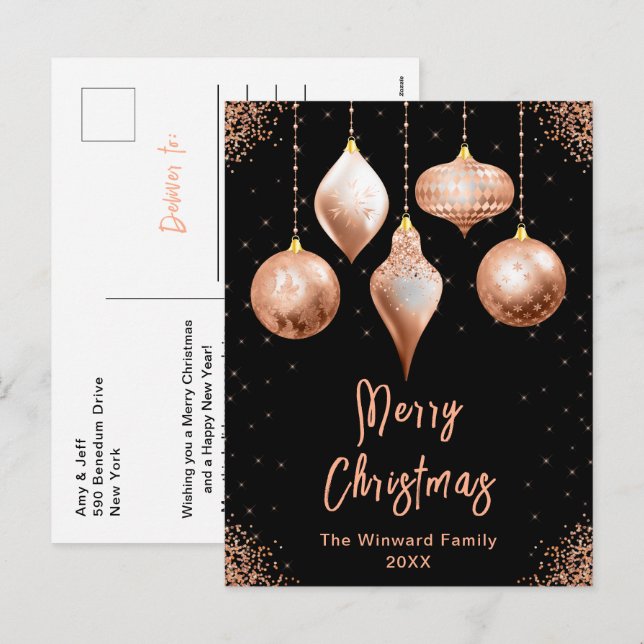 Cartão Postal De Festividades Classic Rose Gold Ornaments Merry Christmas (Frente/Verso)