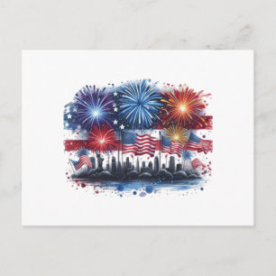 Cartão Postal De Festividades Clássico de Fogos de Artifício de Feriado