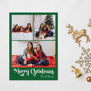 Cartão Postal De Festividades Clássico Verde Feliz Natal Vertical 3 Foto