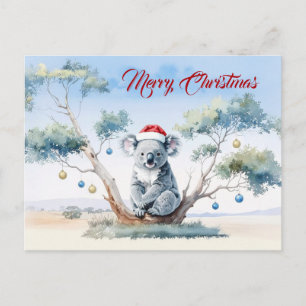 Cartão Postal De Festividades Coala sentado em uma árvore de goma Feliz Natal