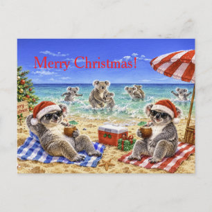 Cartão Postal De Festividades Coalas de Natal na praia