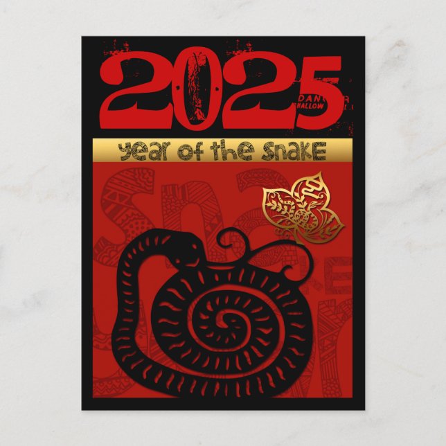 Cartão Postal De Festividades Cobra Fofo Ano Chinês 2025 Zodíaco Aniversário VHP (Frente)