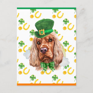 Cartão Postal De Festividades Cocker Spaniel Inglês Shamrock Dia de São Patrício