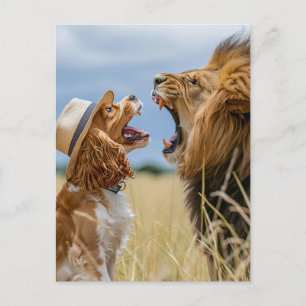 Cartão Postal De Festividades Cocker Spaniel King Charles com Leão