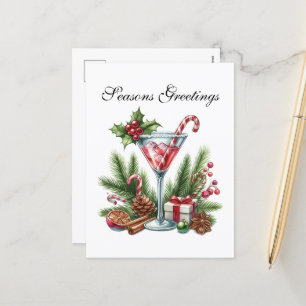 Cartão Postal De Festividades Cocktail de Natal personalizável Festivo