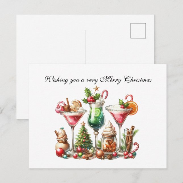 Cartão Postal De Festividades Cocktail de Natal personalizável Festivo (Frente/Verso)