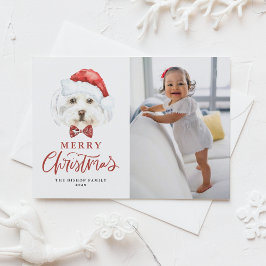 Cartão Postal De Festividades Cód. Aquarela Papais noeis Maltês Foto do Natal