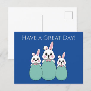 Cartão Postal De Festividades Coelhinho Branco Bonito Segurando Ovo De Páscoa   