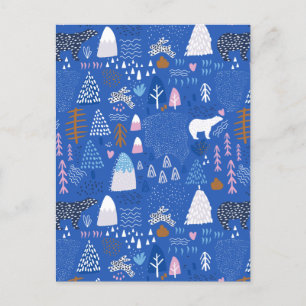 Cartão Postal De Festividades Coelhinho da Floresta de Inverno Feliz de Neve Azu