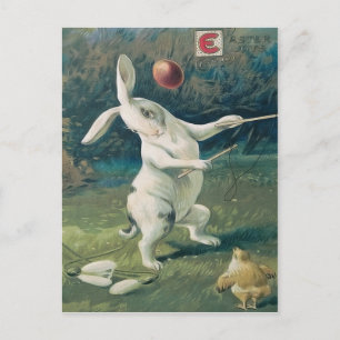 Cartão Postal De Festividades Coelhinho da Páscoa Brincando com a Lírio