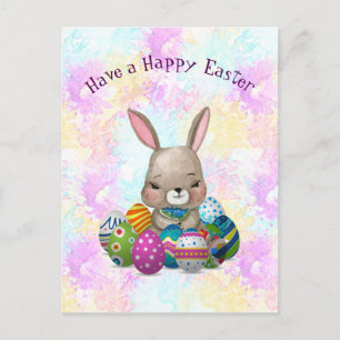 Cartão Postal De Festividades Coelhinho da Páscoa cercado por ovos da páscoa
