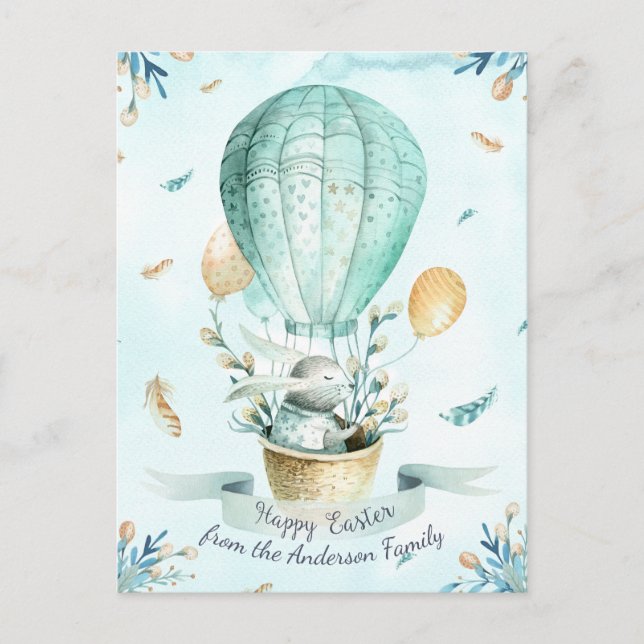 Cartão Postal De Festividades Coelhinho de Felz pascoa Floral Moderno (Frente)