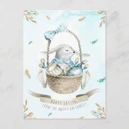 Cartão Postal De Festividades Coelhinho de Felz pascoa Floral Moderno