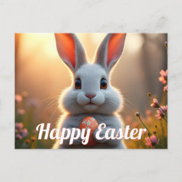 Cartão Postal De Festividades Coelhinho de Páscoa Alegre na Magia da Primavera