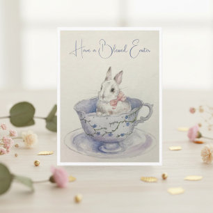 Cartão Postal De Festividades Coelhinho de Páscoa em Aquarela em Teacup