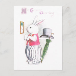 Cartão Postal De Festividades Coelhinho de Páscoa em Colete Rosa verifica espelh