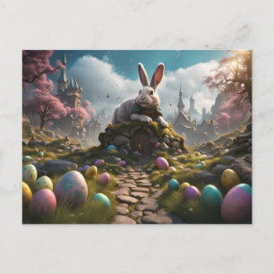 Cartão Postal De Festividades Coelhinho e Ovos da Páscoa