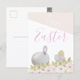 Cartão Postal De Festividades Coelhinho Feliz Rosa Fofo Aquarela