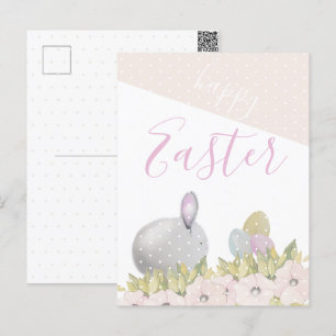 Cartão Postal De Festividades Coelhinho Feliz Rosa Fofo Aquarela