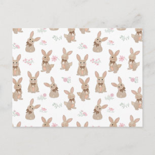Cartão Postal De Festividades Coelhinho Floral de Flores Silvestres Laço Coquett