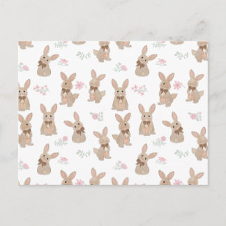 Cartão Postal De Festividades Coelhinho Floral de Flores Silvestres Laço Coquett