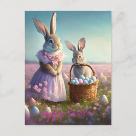 Cartão Postal De Festividades Coelhinho rosado de coelhinho de Páscoa elegante