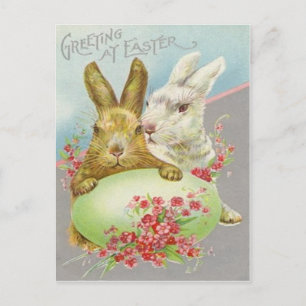 Cartão Postal De Festividades Coelhinhos De Páscoa Vintage Com Cartão De Pásc