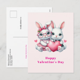 Cartão Postal De Festividades Coelhinhos Fofos Compartilhando um Coração no Dia 