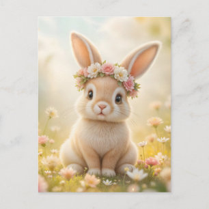 Cartão Postal De Festividades Coelho adorável com uma coroa de flores