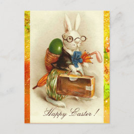 CARTÃO POSTAL DE FESTIVIDADES COELHO BRANCO A VIAJAR COM OVO LESTE