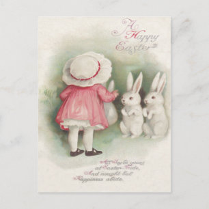 Cartão Postal De Festividades Coelho da Páscoa de Menina