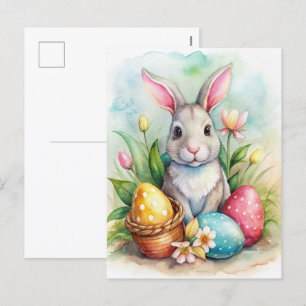 Cartão Postal De Festividades Coelho da Páscoa e cartão de férias de ovos pintad